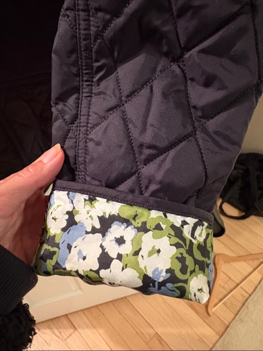 Barbour Navy Quilted Jacket with Floral Lining - Picture 3 of 4